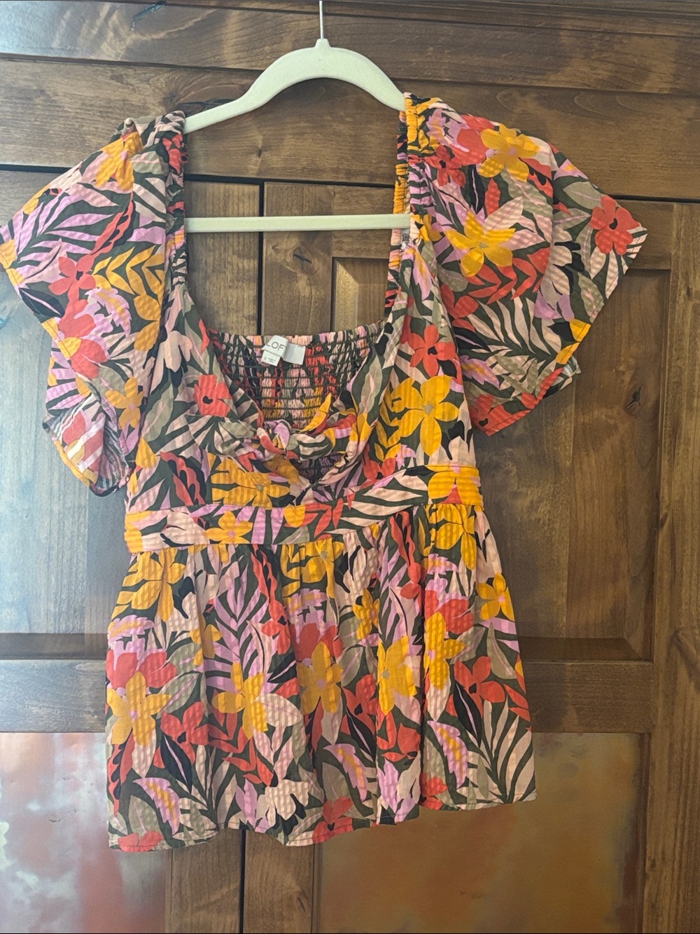 LOFT Floral Peplum Top - Pink, Yellow & Coral